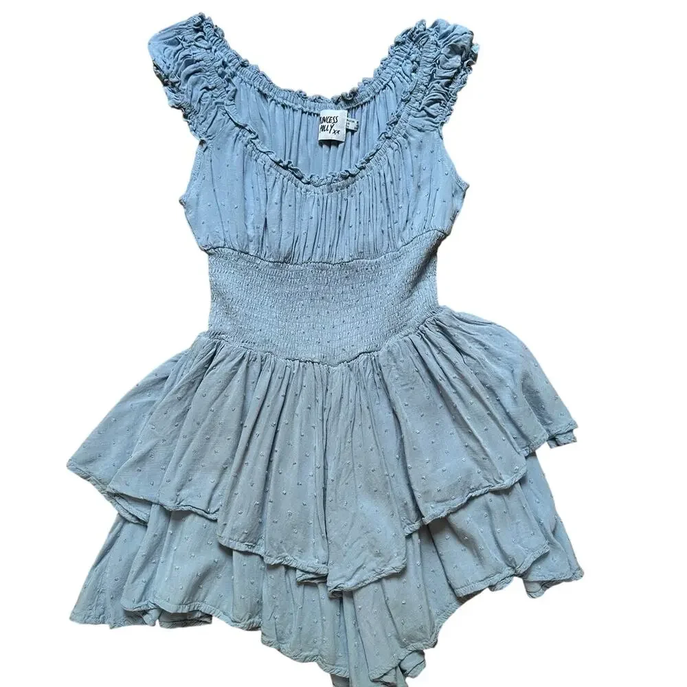 Princess Polly light blue smocked cap‎ sleeve babydoll top romper SIZE 4
